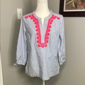 Vineyard Vines Blue White Pink Striped Tunic 3/4 length Womens Size Small Preppy